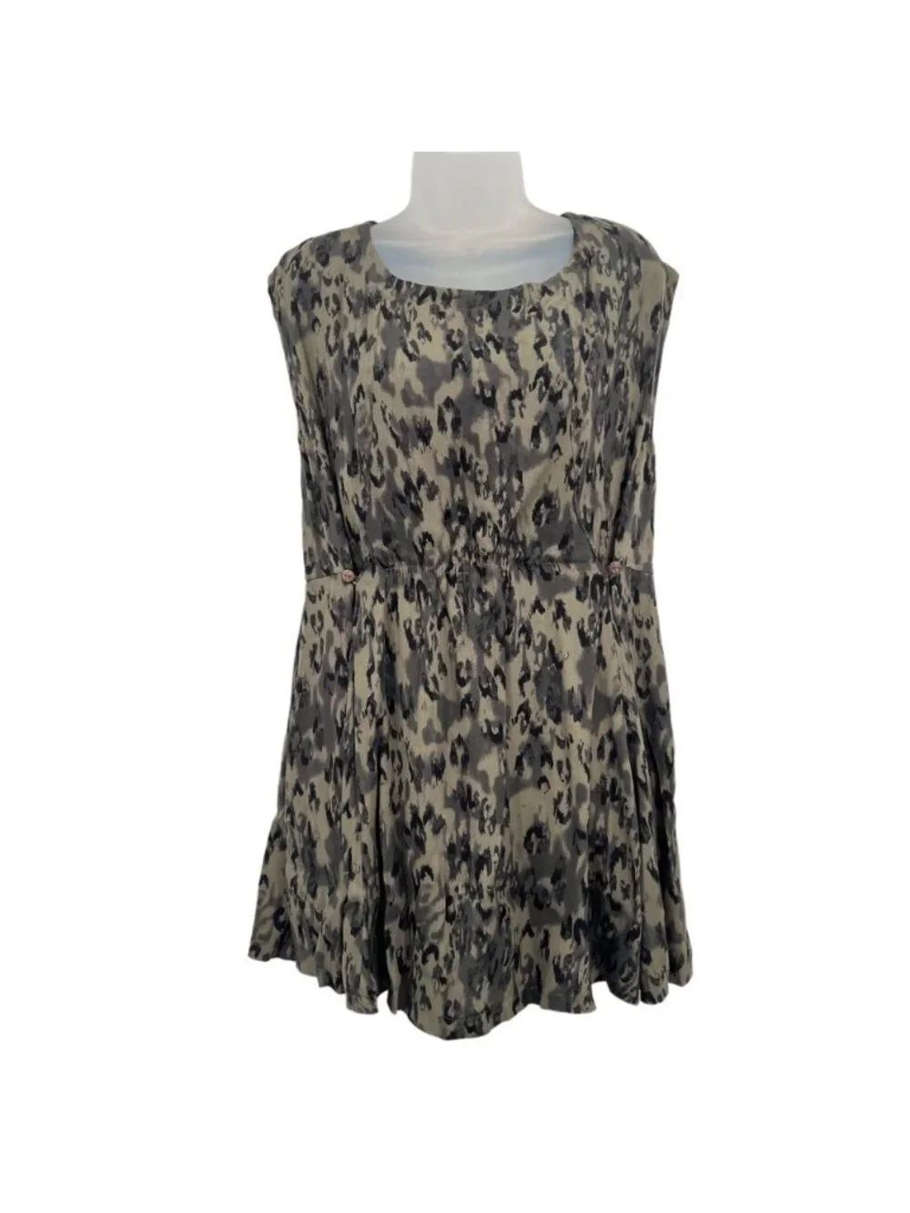 Free People Women's Fake Love Printed Cap Sleeve Mini Dress XS Green Black Camo